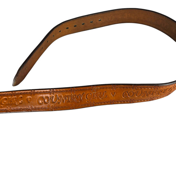 Jeremiah Watt Horse Shoe Buckle Belt Womens Large Leather Tooled Country Girl - Picture 6 of 9
